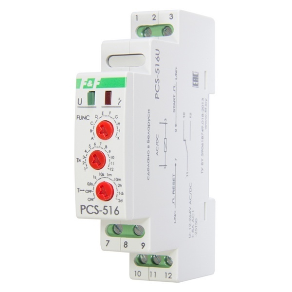 Реле времени многофункиональное Евроавтоматика PCS-516U 0.1с-24дн. 12-264В AC/DC 8А 2NO/NC