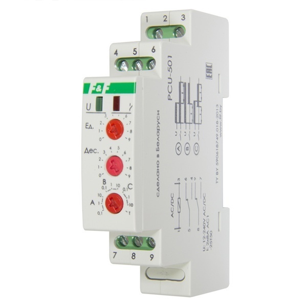 Реле времени Евроавтоматика PCU-501 0,1с. -11мин., 9-24В АС/DC, 24-264В AC/DC, 8А, 2NO/NC, 3 функции