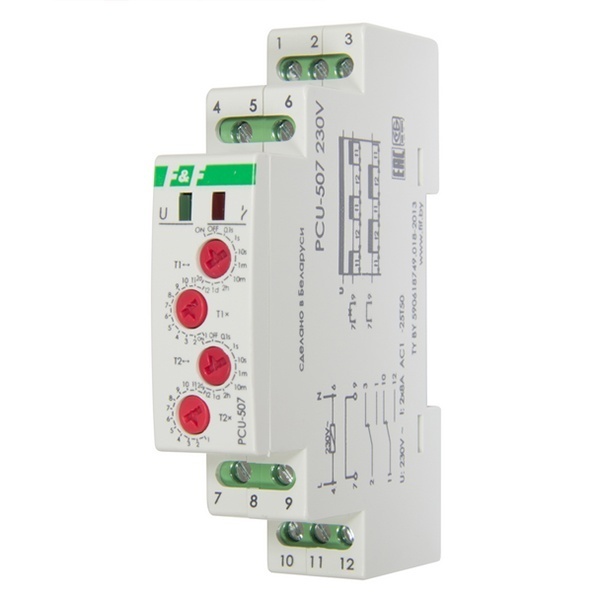 Реле времени многофункциональное Евроавтоматика PCU-507 0.1с-24дн. 8А 2NO/NC