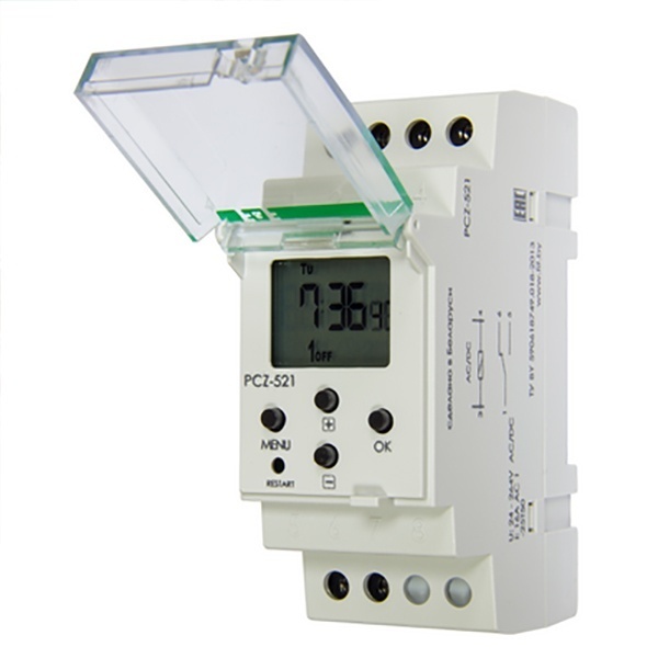 Реле времени программируемое Евроавтоматика PCZ-521 24-264В AC/DC сутки/неделя циклы 1NO/NC 16А NFC