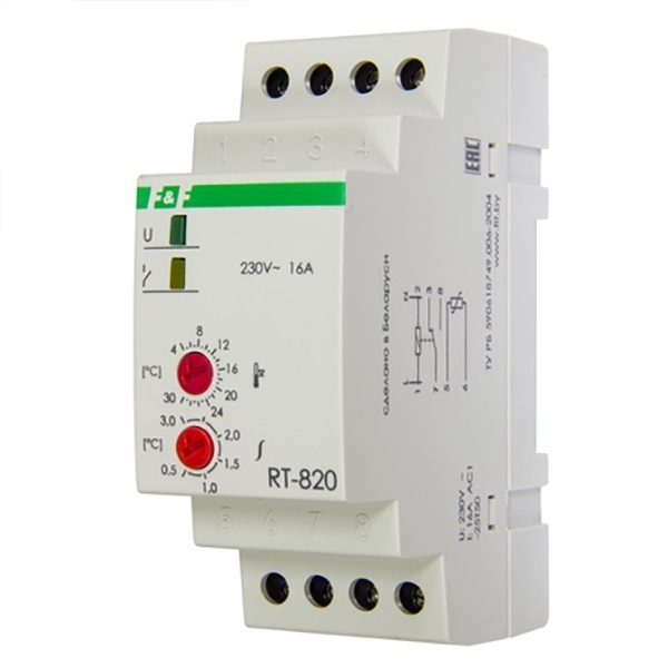 Регулятор температуры RT-820 50-264В АС/DC, от +4 до +30 гр., 16А, 1NO/NC