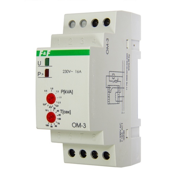 Ограничитель мощности Евроавтоматика OM-3 однофазный, 0,5-5кВт, 16А, 1NO/NC