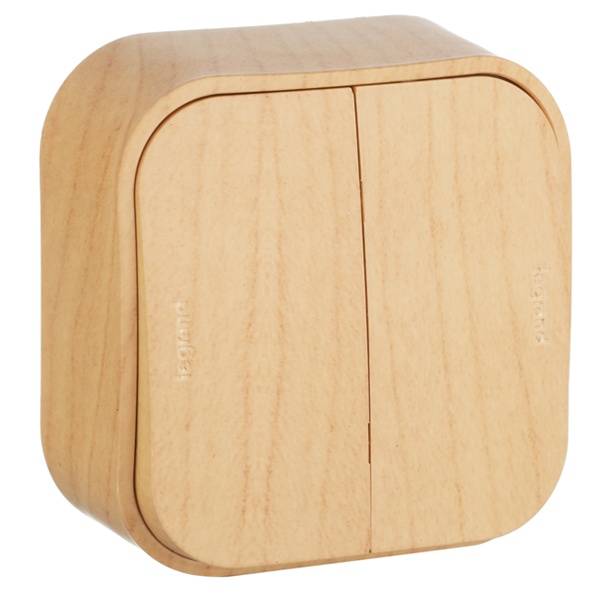 Накладной переключатель двухклавишный Legrand Quteo дерево