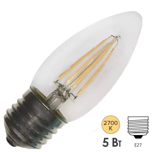 Лампа филаментная свеча Osram LED SCL B60 5W/827 2700K 220V E27 прозрачная