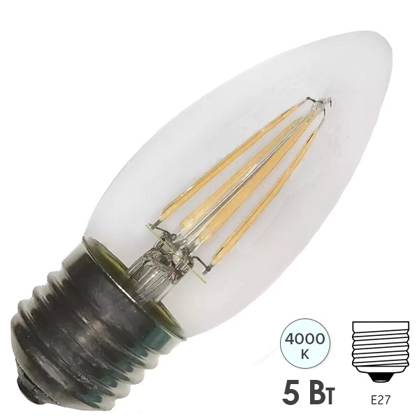 Лампа филаментная свеча Osram LED SCL B60 5W/840 4000K 220V E27 прозрачная