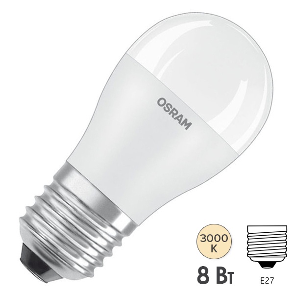 Лампа светодиодная шарик Osram LED LS CL P 8W/830 (75W) 3000K 220V E27 FR 806Lm тепло-белый свет