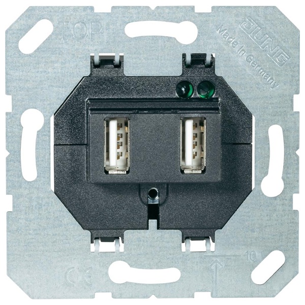 Зарядное устройство Jung для 2-х USB портов тип А макс.3000 мА черный механизм