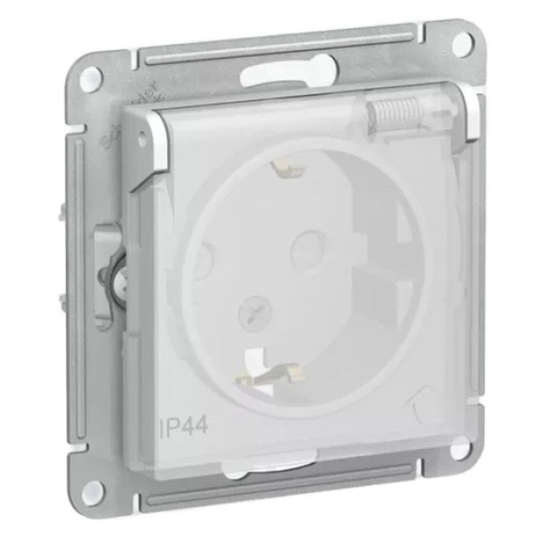 Розетка с заземлением со шторками с крышкой SE AtlasDesign 16А IP44 Aqua, белый