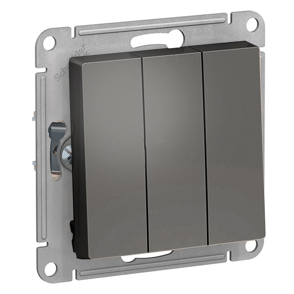 Трехклавишный выключатель SE AtlasDesign 10A, сталь [уп 5 шт]