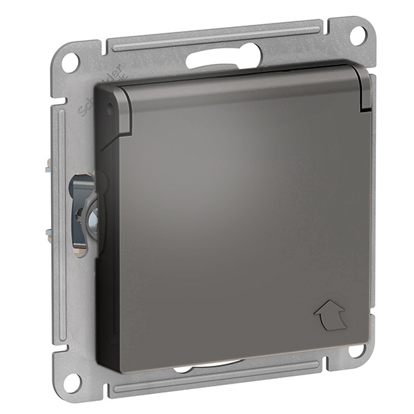 Розетка с заземл со шторк с крышкой SE AtlasDesign 16А IP20, сталь [уп 5 шт]