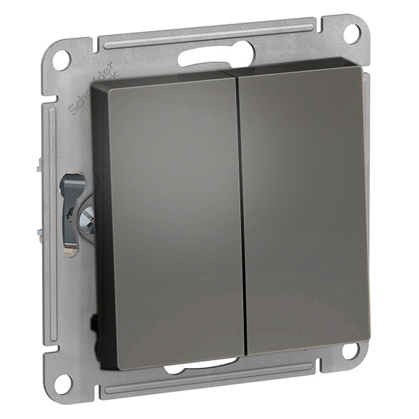 Двухклавишный переключатель SE AtlasDesign 10A, сталь [уп 5 шт]