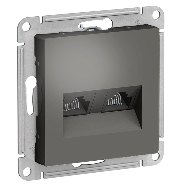 Розетка двойная компьютерная SE AtlasDesign RJ45+RJ45 кат 5E, сталь