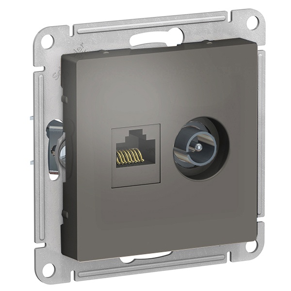 Розетка двойная SE AtlasDesign ТV + компьютерная RJ45, кат 5Е,, сталь