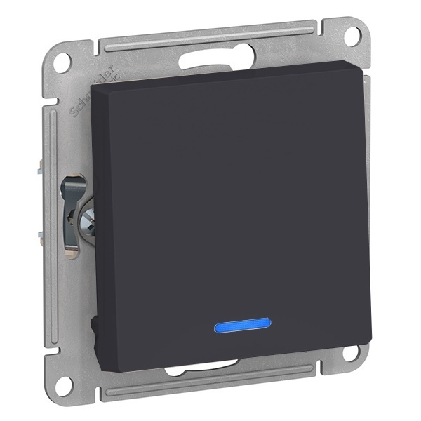 Одноклавишный выключатель с подсветкой SE AtlasDesign 10A, карбон [уп 5 шт]