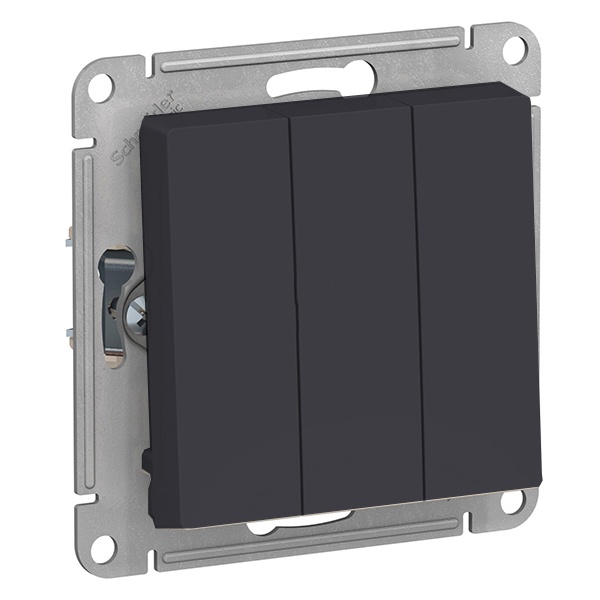 Трехклавишный выключатель SE AtlasDesign 10A, карбон [уп 5 шт]