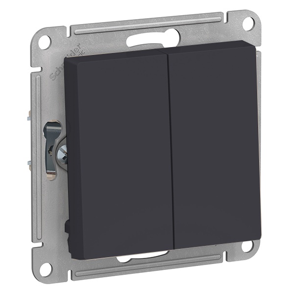 Двухклавишный выключатель SE AtlasDesign 10A, карбон [уп 10 шт]