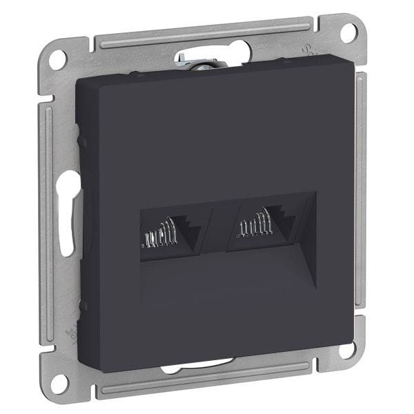 Розетка двойная компьютерная SE AtlasDesign RJ45+RJ45 кат 5E, карбон [уп 5 шт]