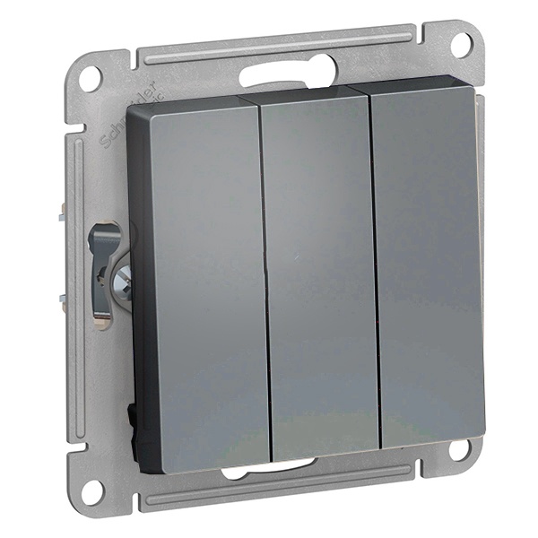 Трехклавишный выключатель SE AtlasDesign 10A, грифель [уп 10 шт]