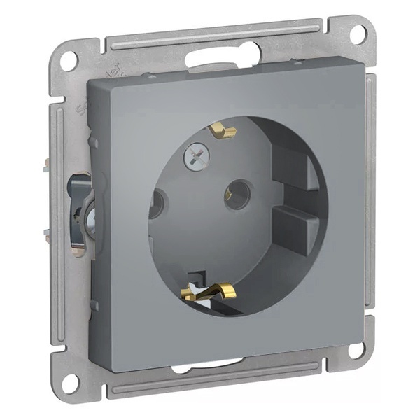 Розетка с заземлением SE AtlasDesign 16А, грифель [уп 10 шт]