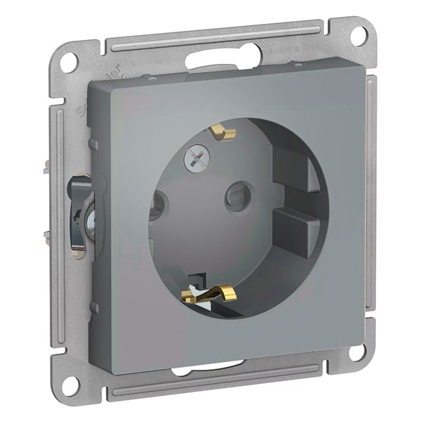 Розетка с заземлением со шторками SE AtlasDesign 16А, грифель [уп 10 шт]