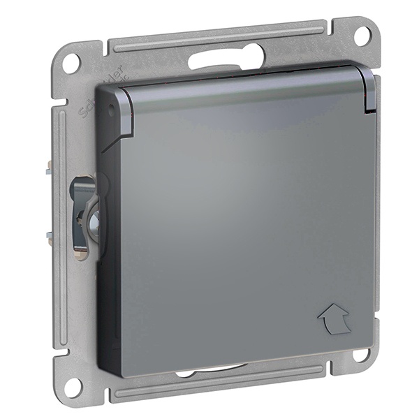 Розетка с заземл со шторк с крышкой SE AtlasDesign 16А IP20, грифель [уп 10 шт]