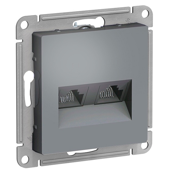 Розетка двойная компьютерная SE AtlasDesign RJ45+RJ45 кат 5E, грифель [уп 5 шт]