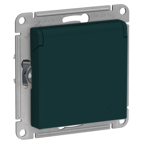 Розетка с заземл со шторк с крышкой SE AtlasDesign 16А IP20, изумруд [уп 5 шт]