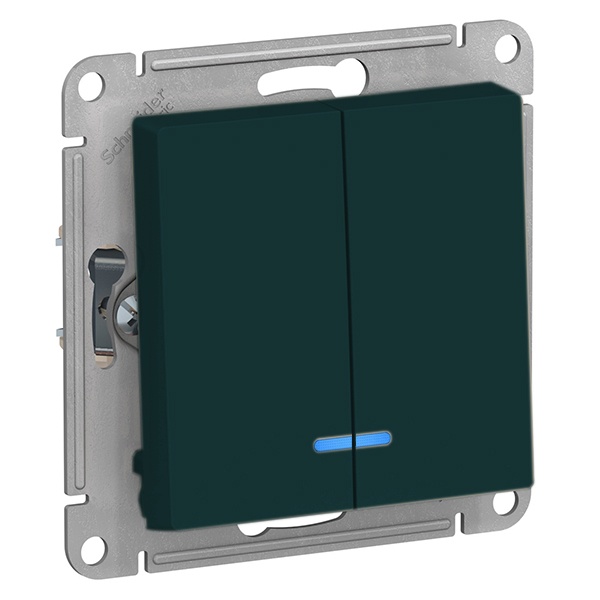 Двухклавишный выключатель с подсветкой SE AtlasDesign 10A, изумруд [уп 5 шт]