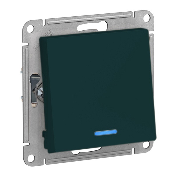 Одноклавишный переключатель с подсветкой SE AtlasDesign 10A, изумруд [уп 2 шт]