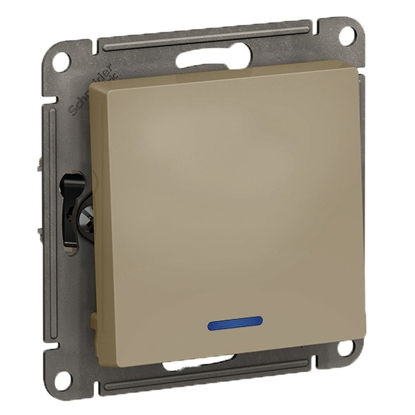 Одноклавишный выключатель с подсветкой SE AtlasDesign 10A, шампань [уп 10 шт]