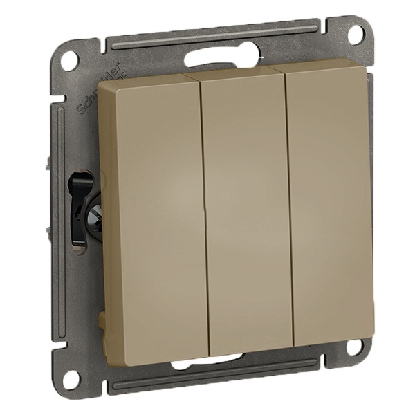 Трехклавишный выключатель SE AtlasDesign 10A, шампань [уп 10 шт]