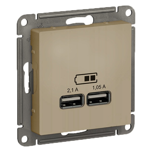 Зарядка USB SE AtlasDesign 5В, 1 порт x 2,1 А, 2 порта х 1,05 А, шампань