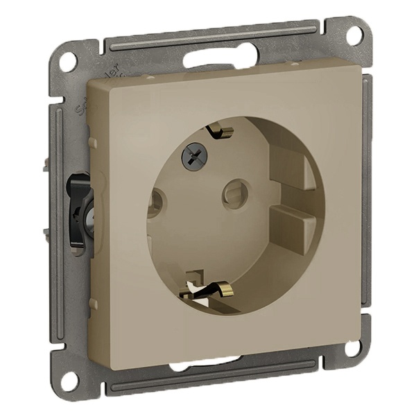 Розетка с заземлением со шторками SE AtlasDesign 16А, шампань [уп 10 шт]