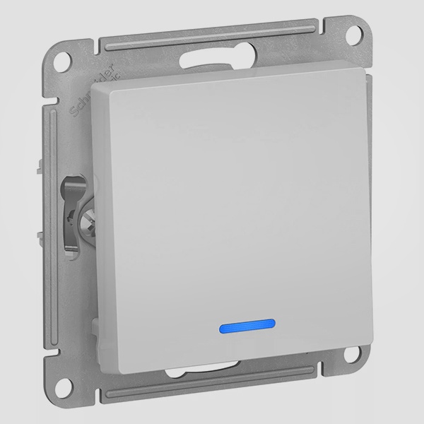 Одноклавишный выключатель с подсветкой SE AtlasDesign 10A, алюминий [уп 10 шт]