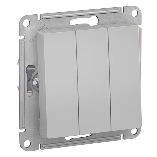 Трехклавишный выключатель SE AtlasDesign 10A, алюминий [уп 10 шт]