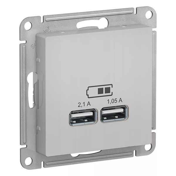 Зарядка USB SE AtlasDesign 5В, 1 порт x 2,1 А, 2 порта х 1,05 А, алюминий