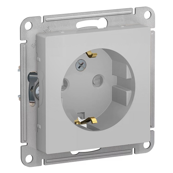 Розетка с заземлением со шторками SE AtlasDesign 16А, алюминий [уп 10 шт]