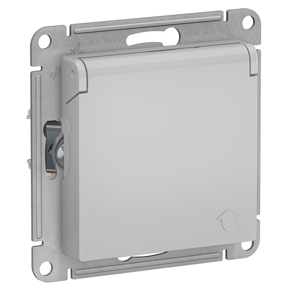 Розетка с заземл со шторк с крышкой SE AtlasDesign 16А IP20, алюминий [уп 10 шт]