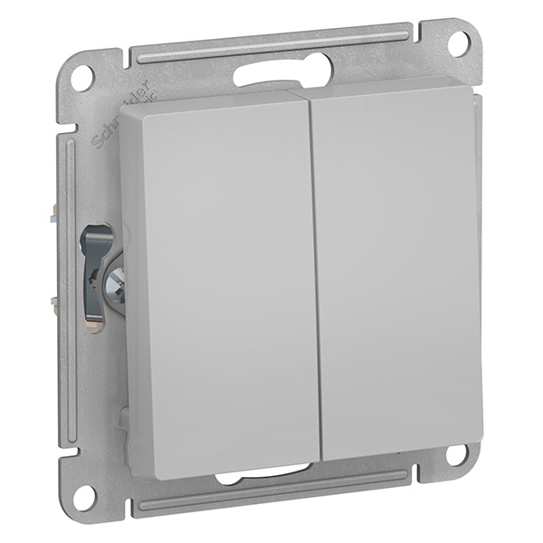 Двухклавишный выключатель SE AtlasDesign 10A, алюминий [уп 10 шт]