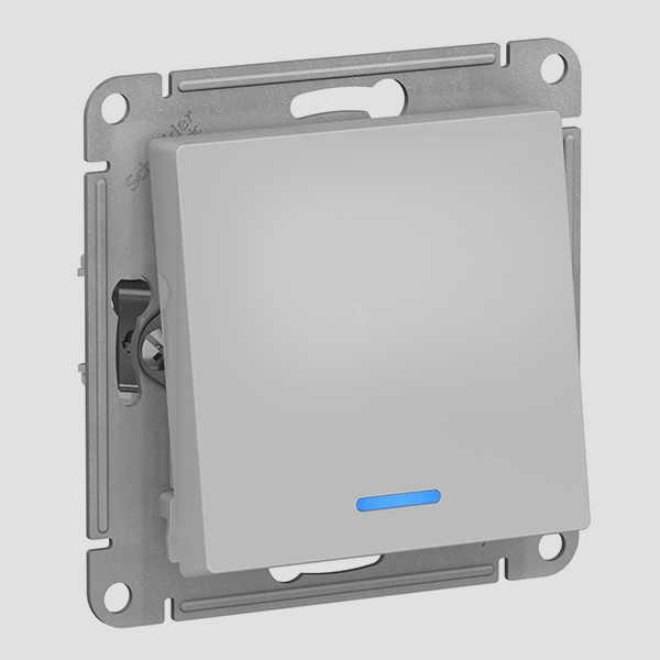 Одноклавишный переключатель с подсветкой SE AtlasDesign 10A, алюминий [уп 5 шт]
