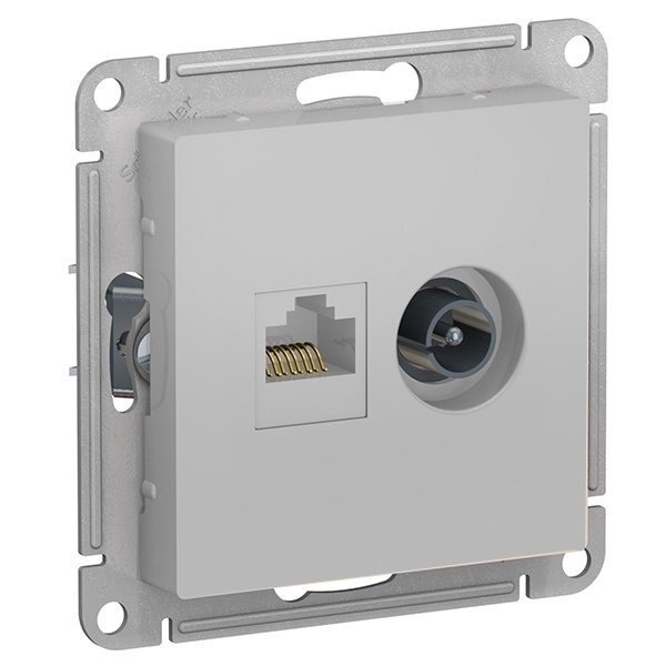 Розетка двойная SE AtlasDesign ТV + компьютерная RJ45, кат 5Е,, алюминий [уп 5 шт]
