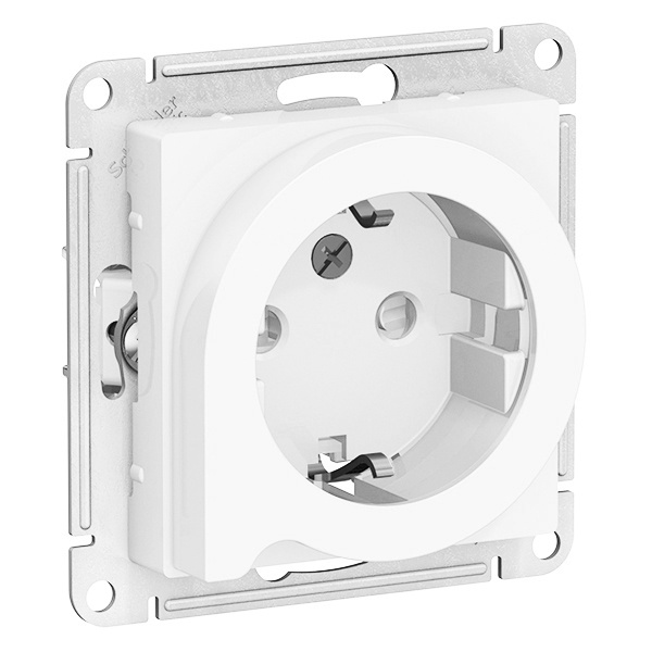Розетка с заземлением со шторками с выталкивателем SE AtlasDesign 16А, белый [уп 10