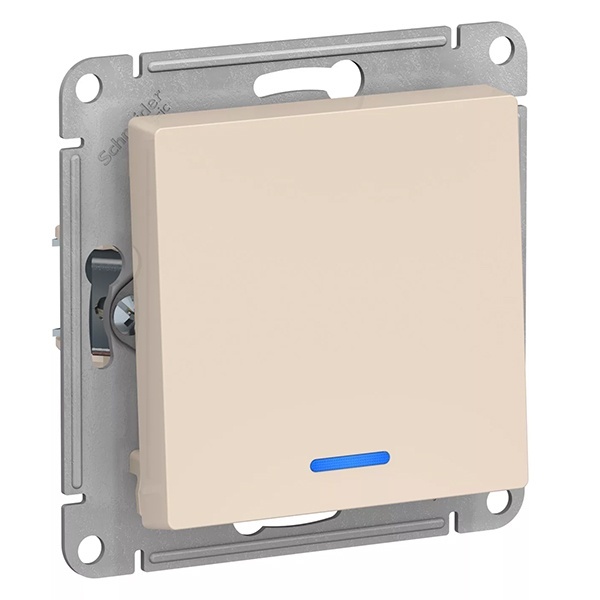 Одноклавишный выключатель с подсветкой SE AtlasDesign 10A механизм, бежевый [уп 20 ш