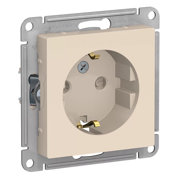 Розетка с заземлением со шторками SE AtlasDesign 16А, бежевый [уп 20 шт]