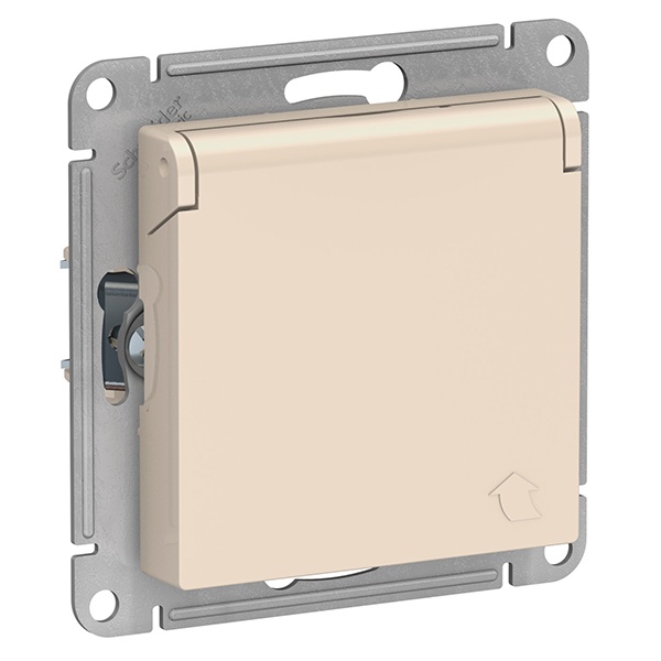 Розетка с заземлением со шторками с крышкой SE AtlasDesign 16А IP20, бежевый [уп 15
