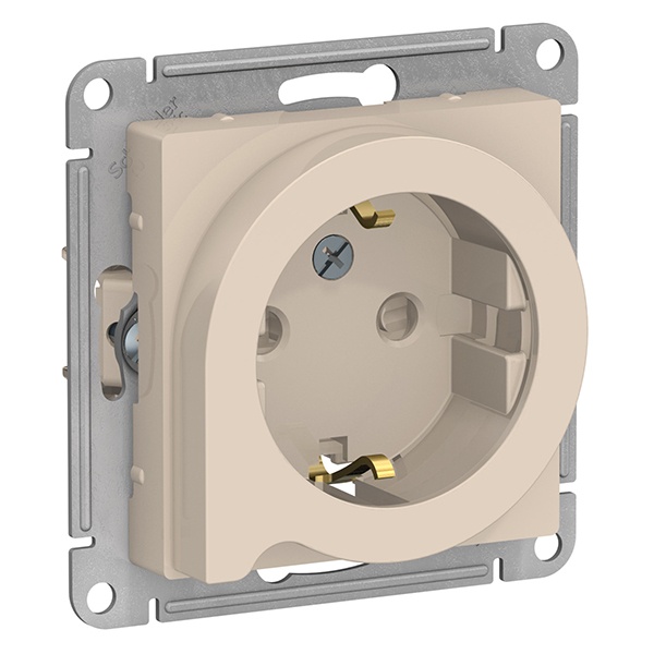 Розетка с заземлением со шторками с выталкивателем SE AtlasDesign 16А, бежевый [уп 5
