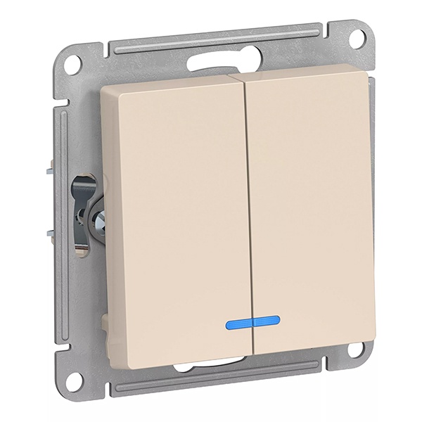 Двухклавишный выключатель с подсветкой SE AtlasDesign 10A, бежевый [уп 20 шт]