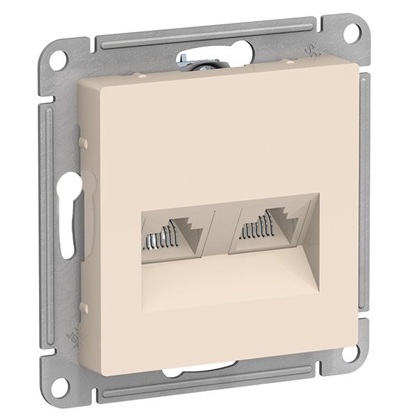 Розетка двойная компьютерная SE AtlasDesign RJ45+RJ45 кат.5E, бежевый [уп 5 шт]
