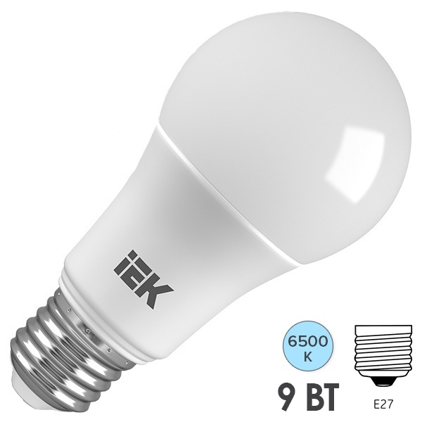 Лампа светодиодная груша ИЭК ECO A60 9W 6500K 230V E27 дневной свет