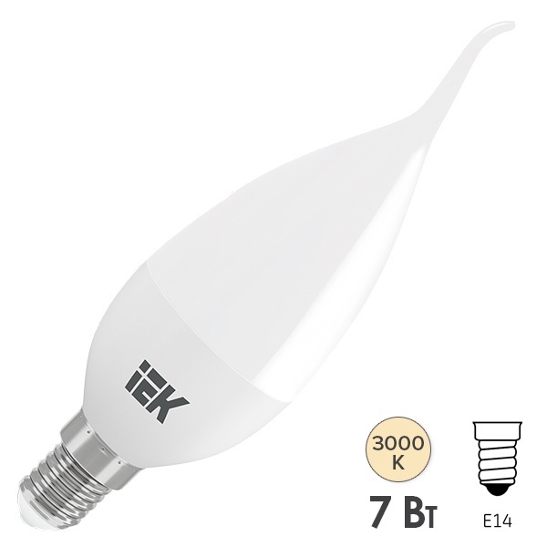 Лампа светодиодная свеча на ветру ИЭК ECO CB35 7Вт 230В 3000K E14
